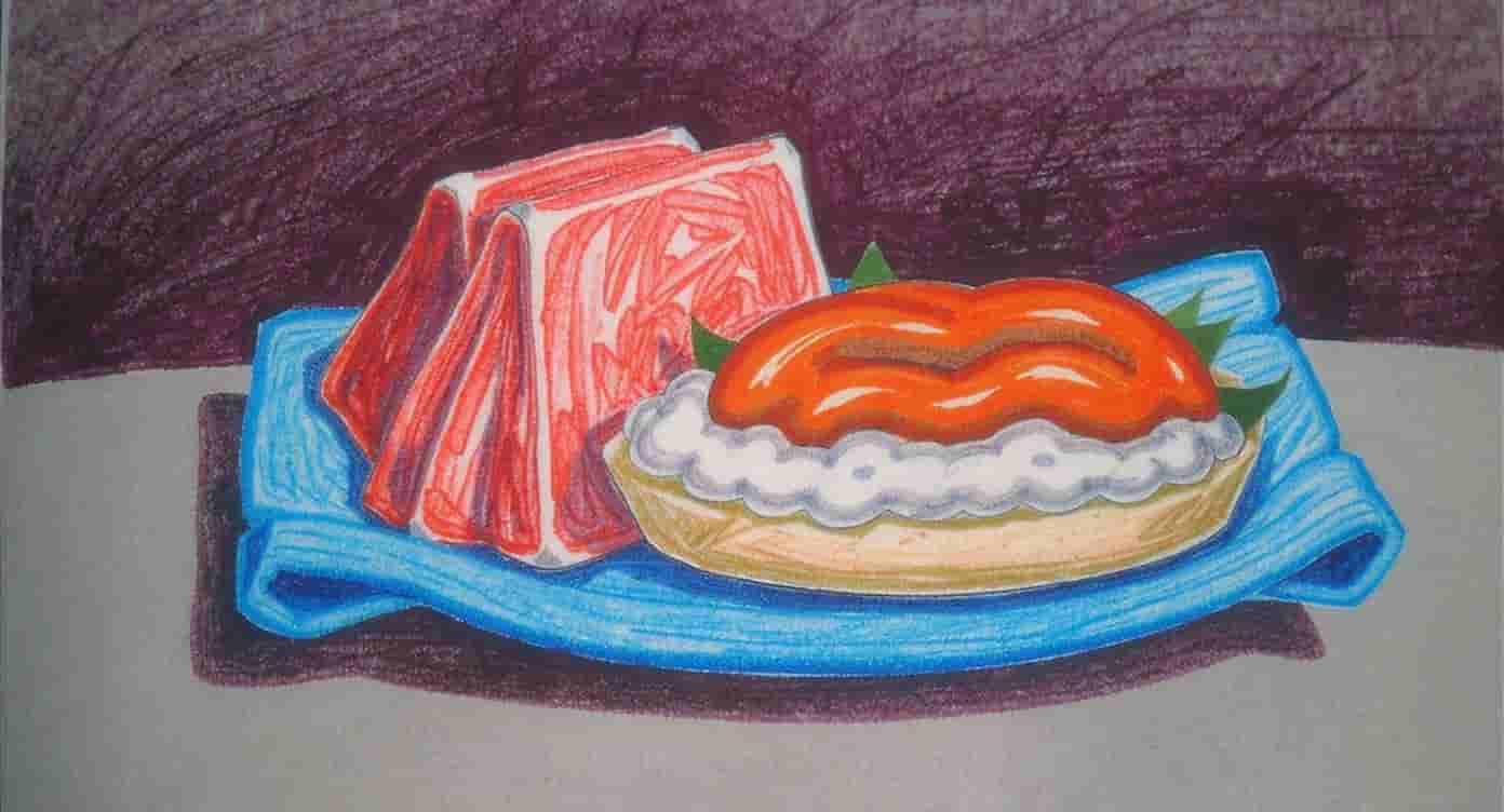 Flux.1 Kontext generated image: Food, hand drawn with colored pencil...